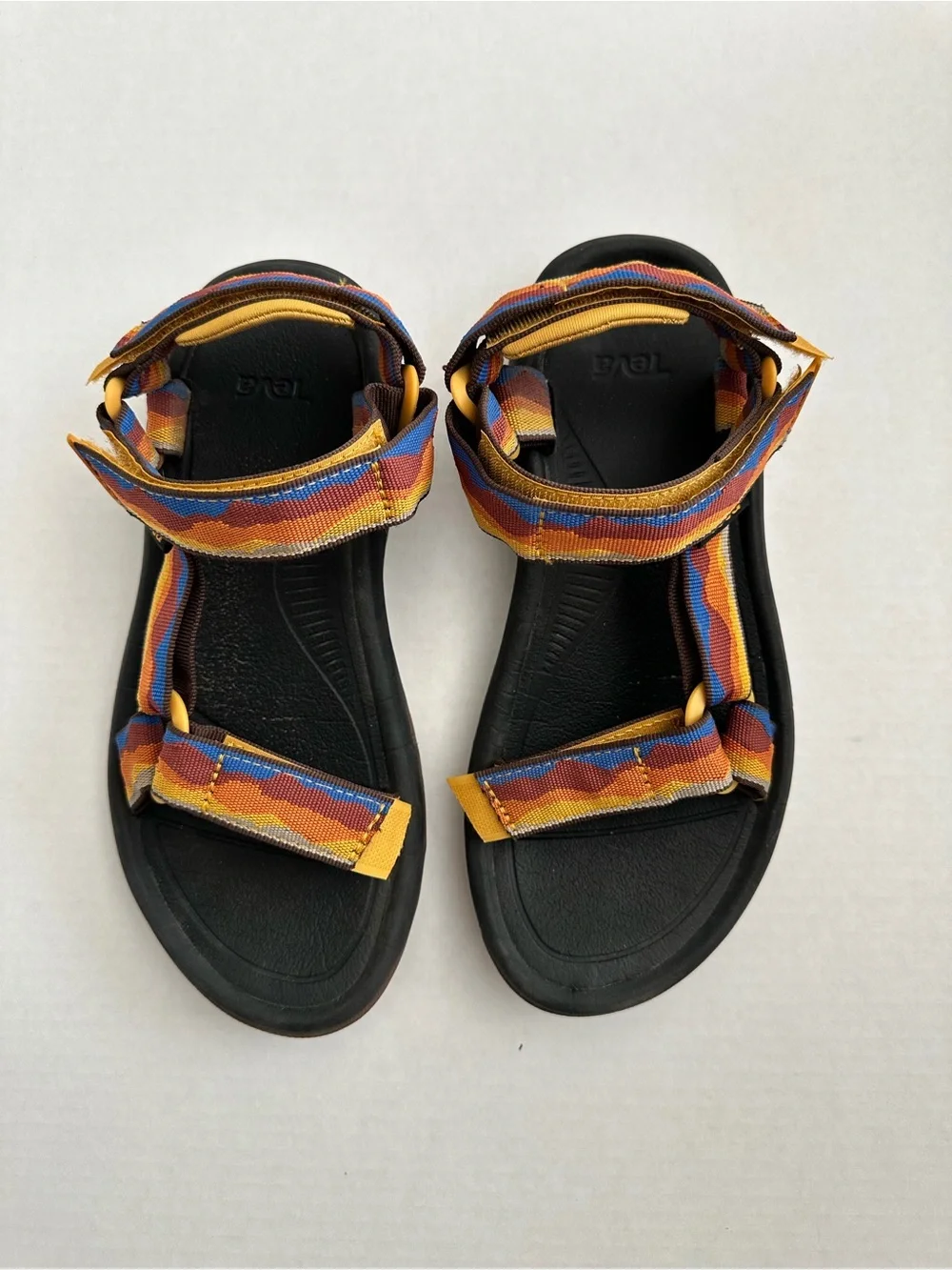 Men’s Teva Black Sandals with Yellow and Blue Straps